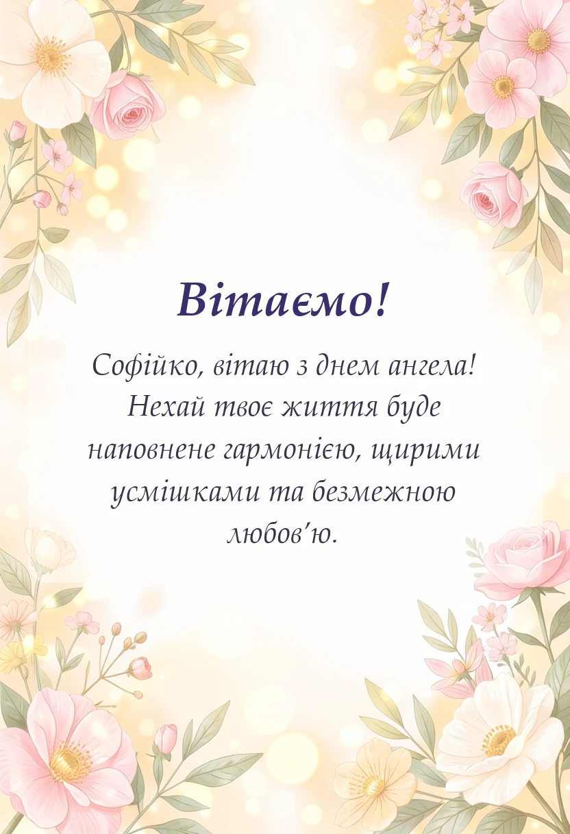 листівка з побажанням - привітання з днем ангела софії