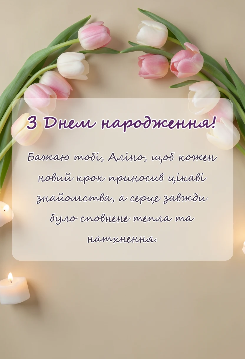 вітальна листівка - привітання з днем народження аліні