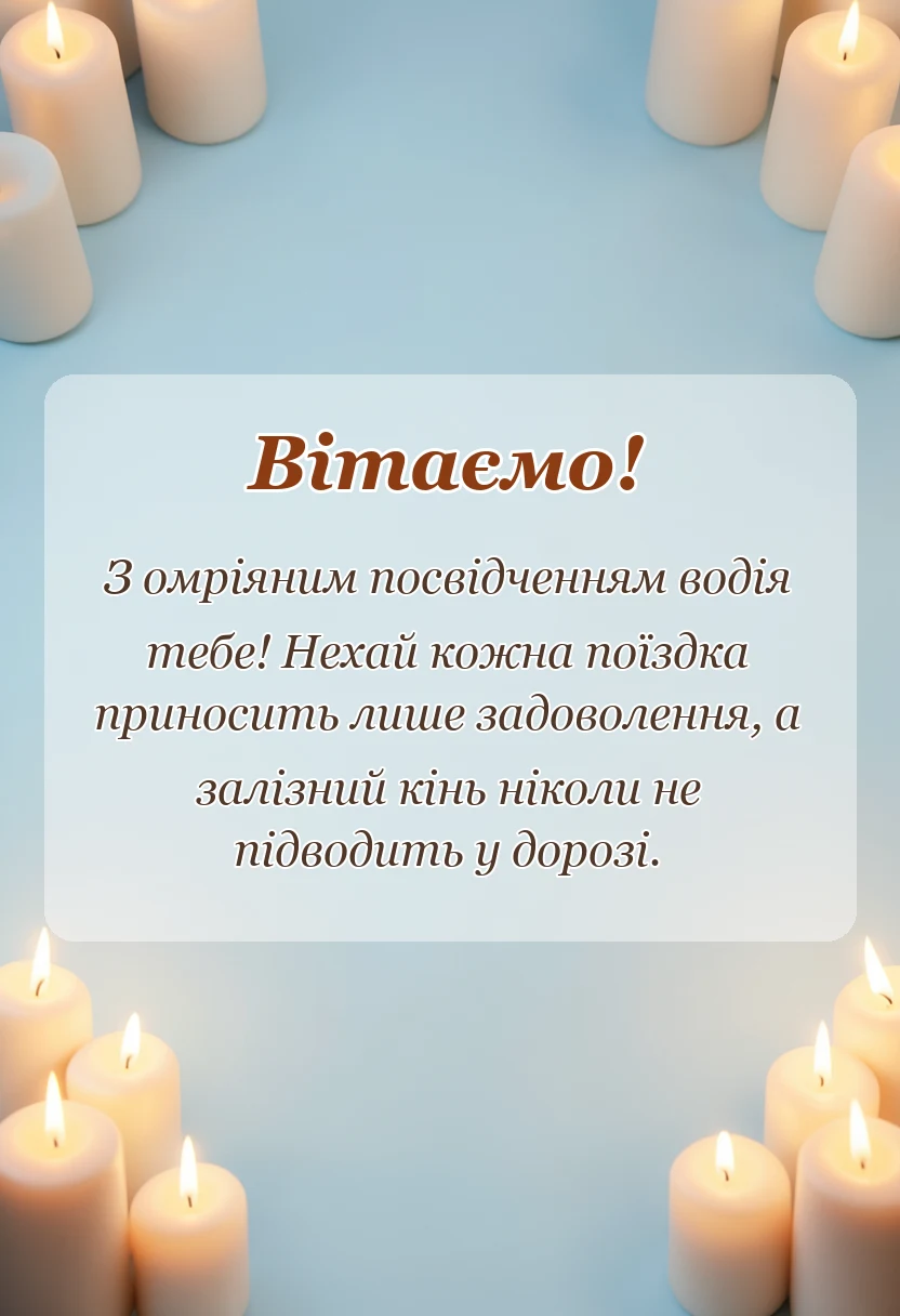 красива листівка: привітання з отриманням прав своїми словами і у віршах
