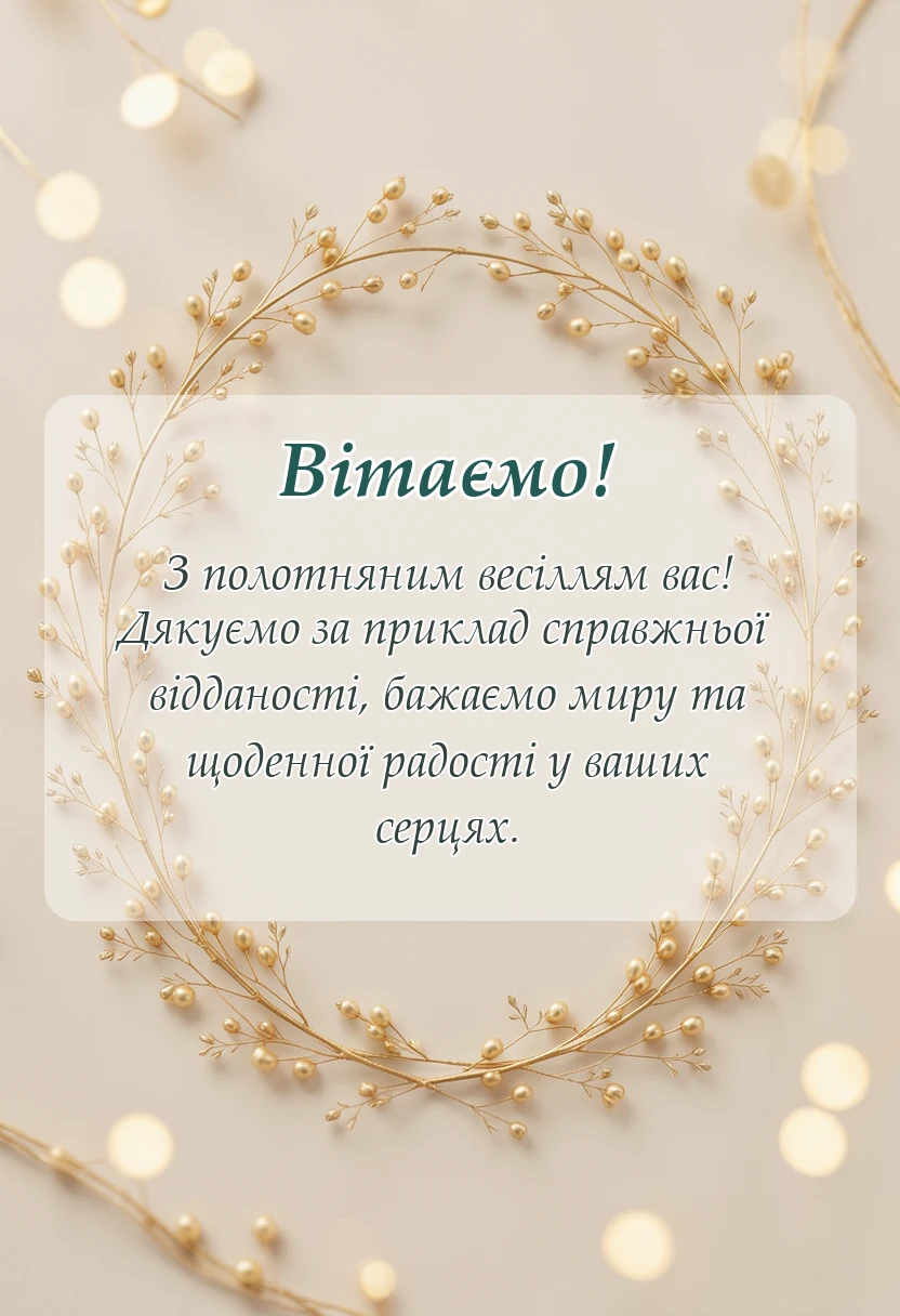 листівка з побажанням - привітання з полотняним весіллям