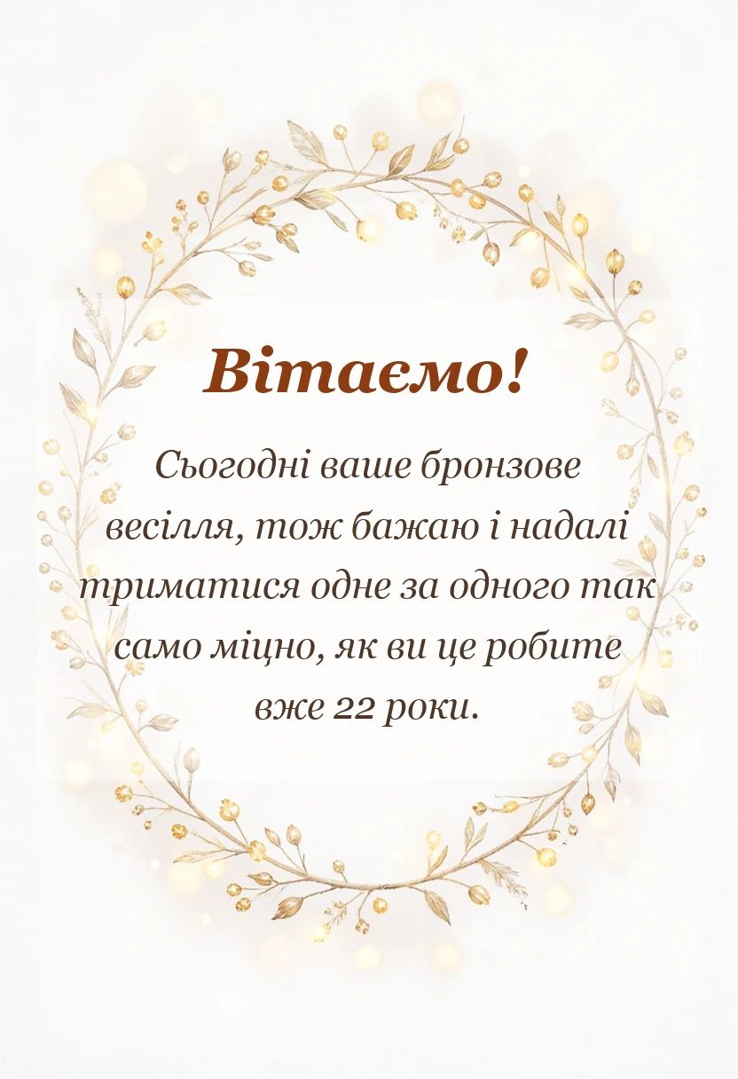 листівка з побажанням - привітання з річницею весілля 22 роки