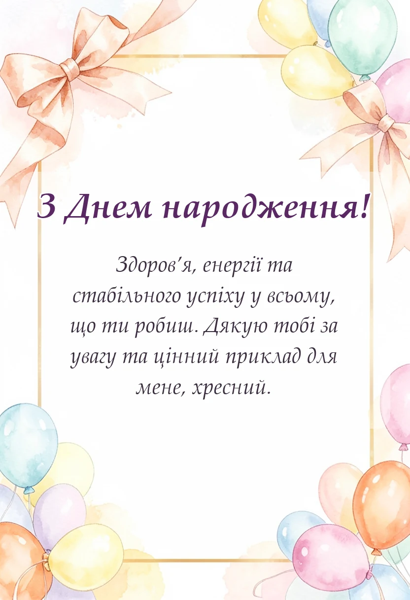 унікальна листівка - побажання хресному на день народження