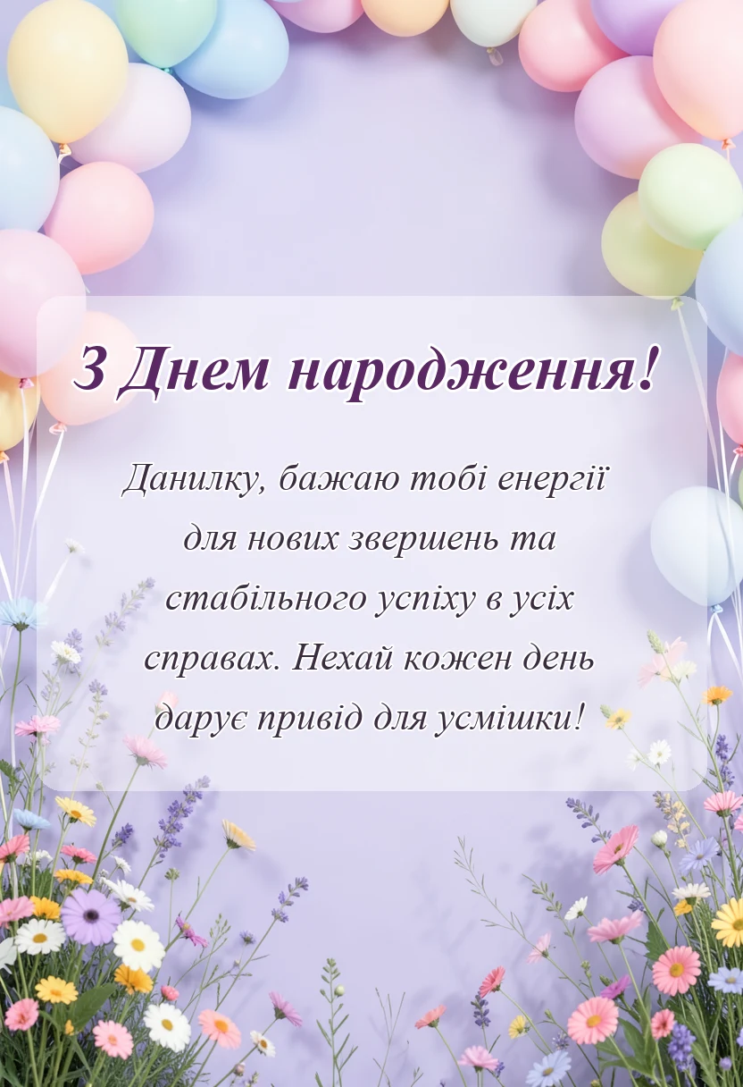 унікальна листівка - привітання з днем народження данилку