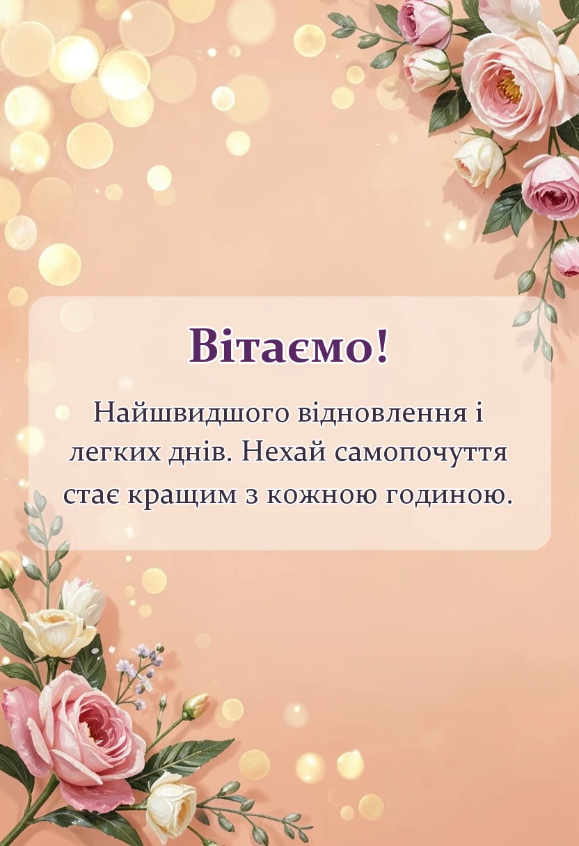 святкова картинка: побажання швидкого одужання слова і картинки