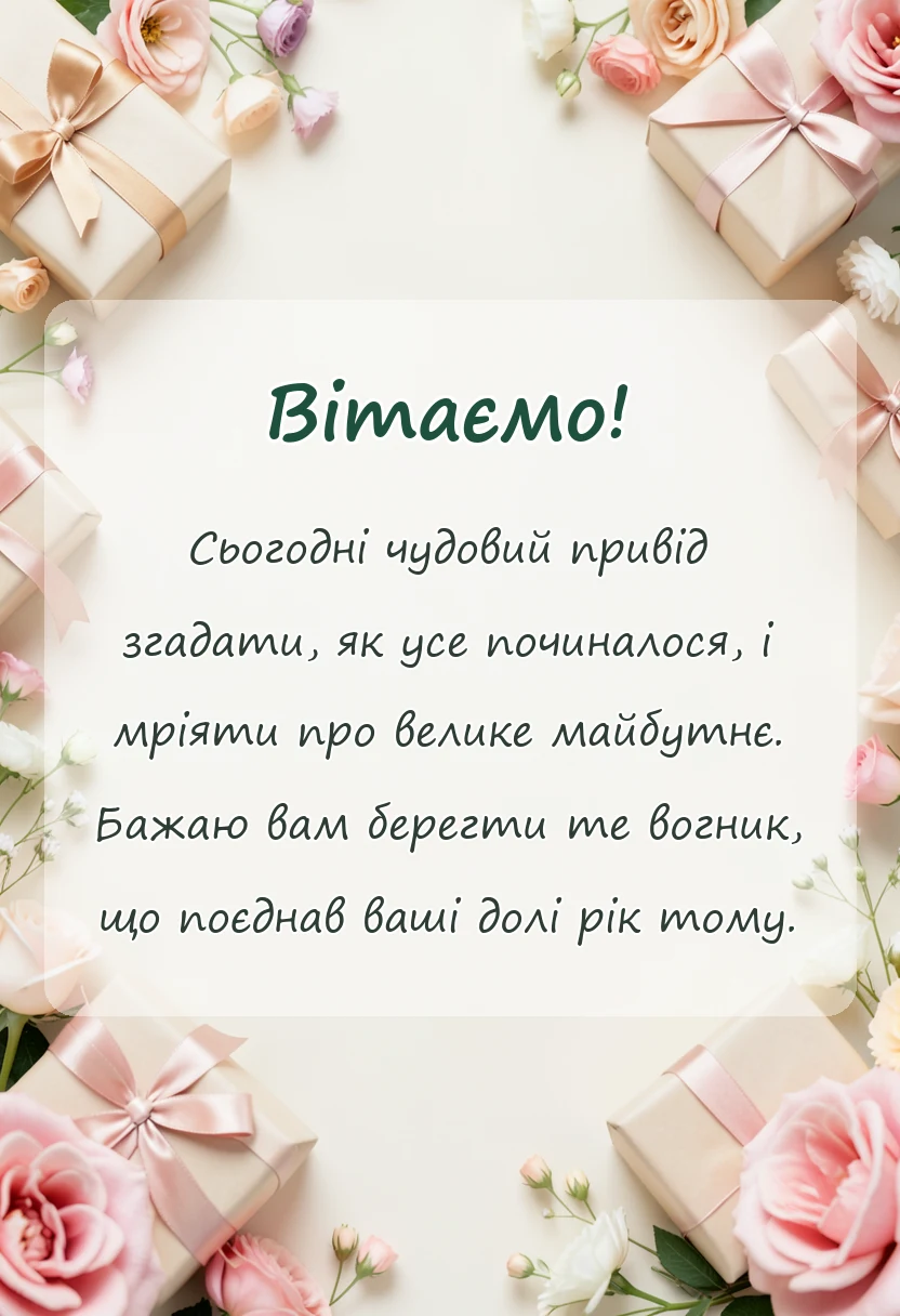 унікальна листівка - привітання з першою річницею весілля своїми словами