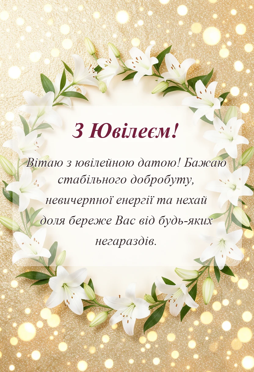 вітальна листівка - коротке привітання з ювілеєм
