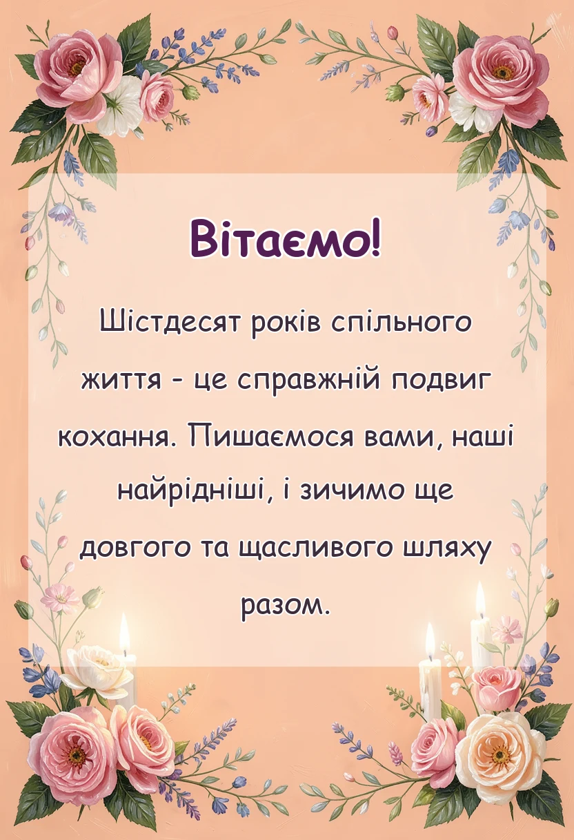 святкова картинка: привітання з 60 років весілля батькам