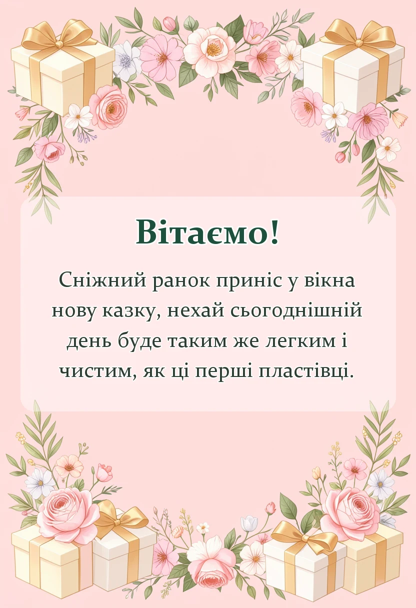 унікальна листівка - привітання з першим снігом доброго ранку