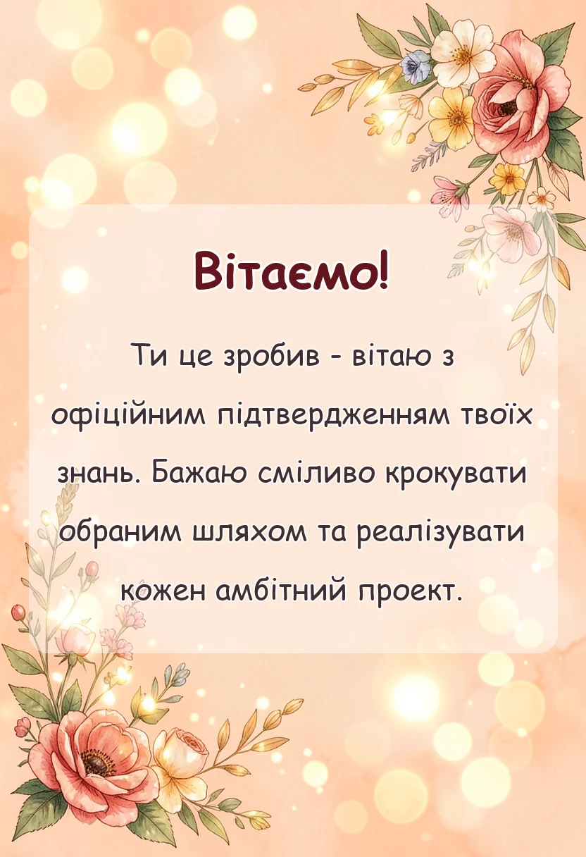 листівка з побажанням - привітання з отриманням диплому своїми словами