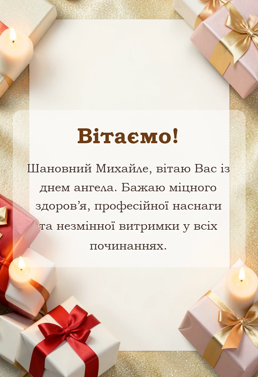 унікальна листівка - привітання з днем ангела михайла