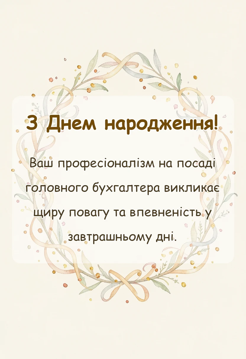 вітальна листівка - привітання з днем народження головному бухгалтеру