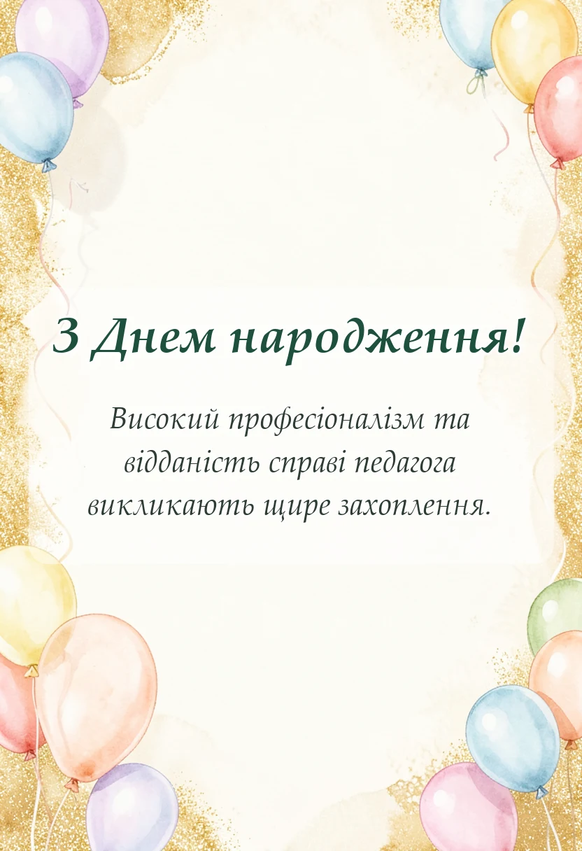 вітальна листівка - привітання з днем народження колезі вчителю