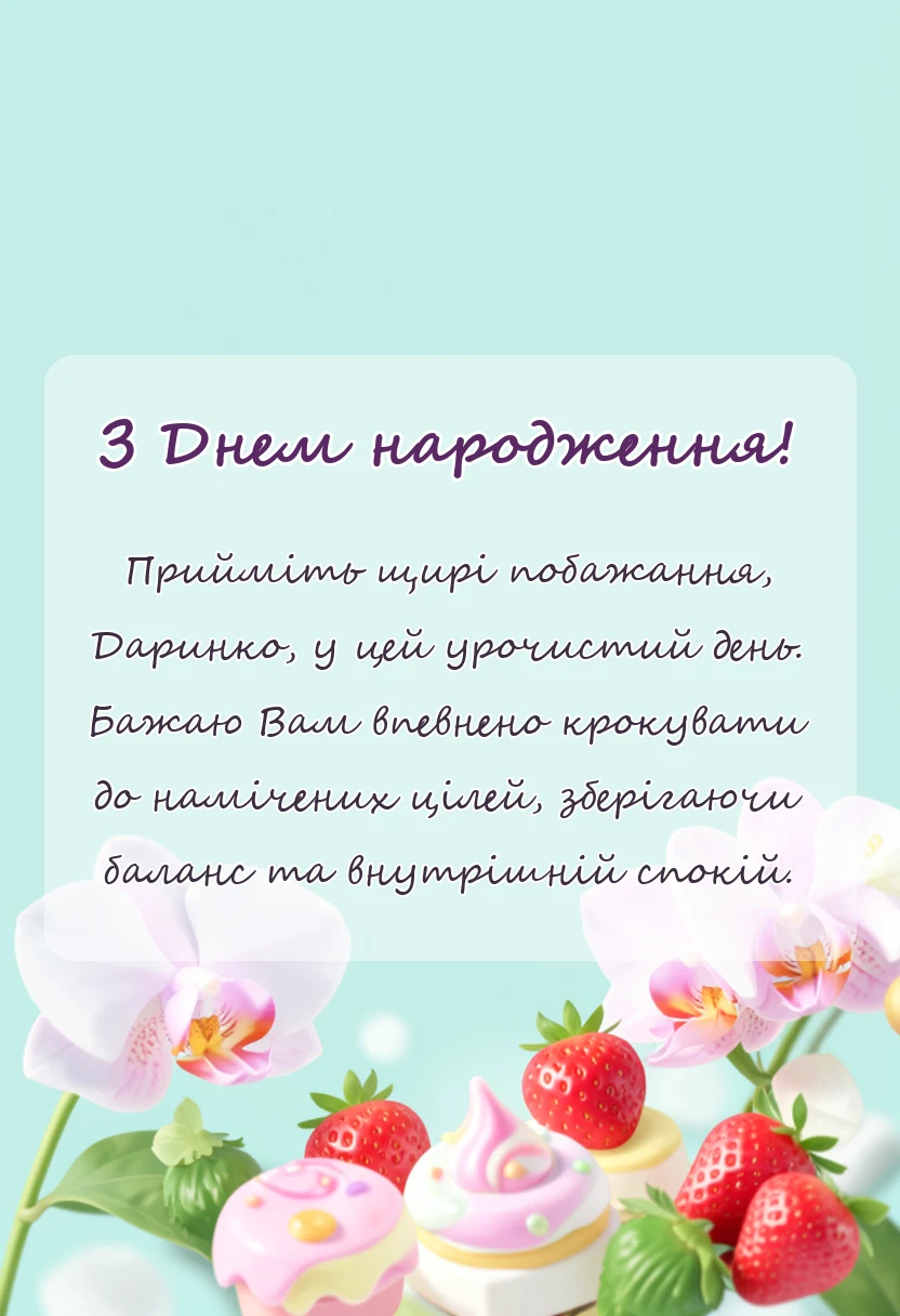 вітальна листівка - привітання з днем народження даринка