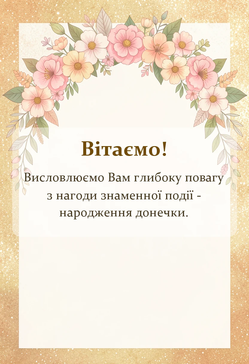 вітальна листівка - привітання з народження донечки