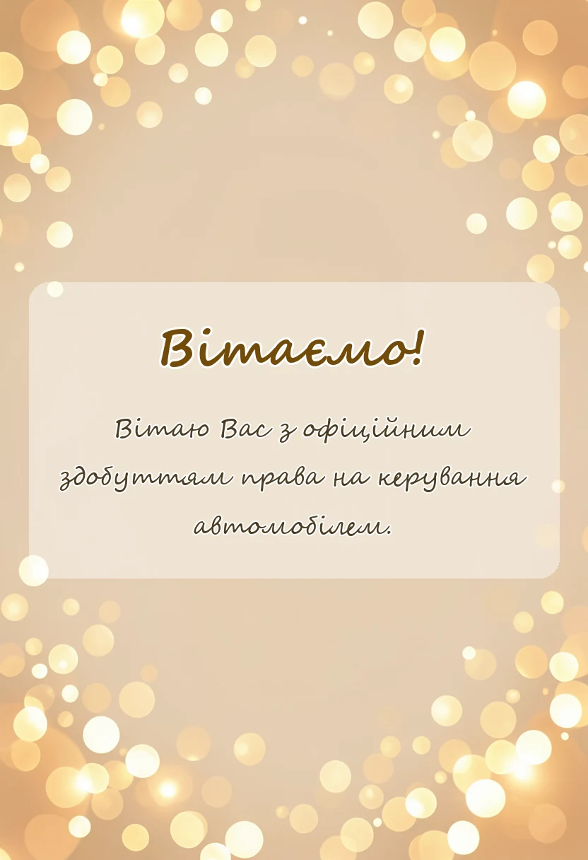 листівка з побажанням - привітання з отриманням прав своїми словами і у віршах