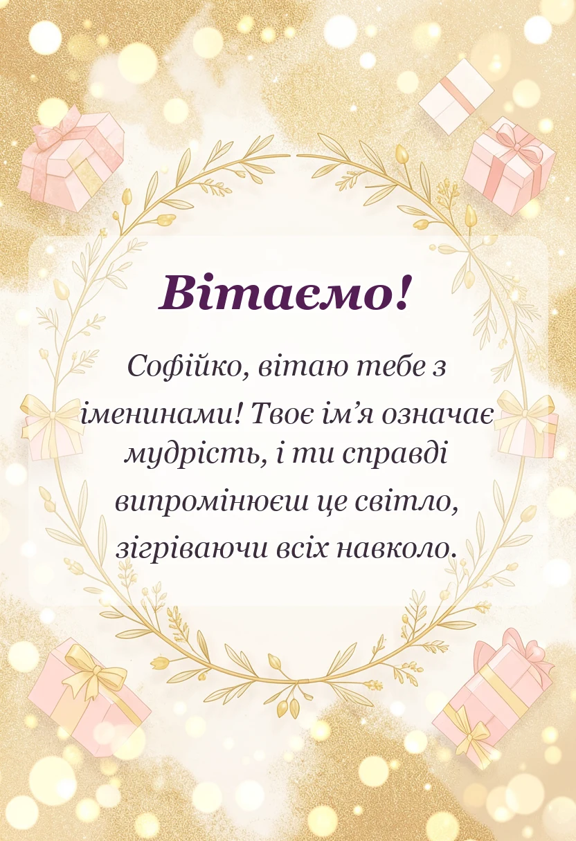 святкова картинка: привітання з днем ангела софії