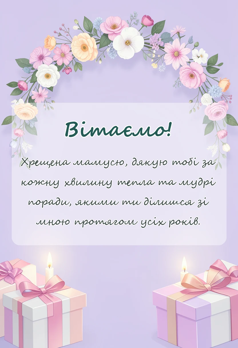 листівка з побажанням - подяка хрещеним батькам