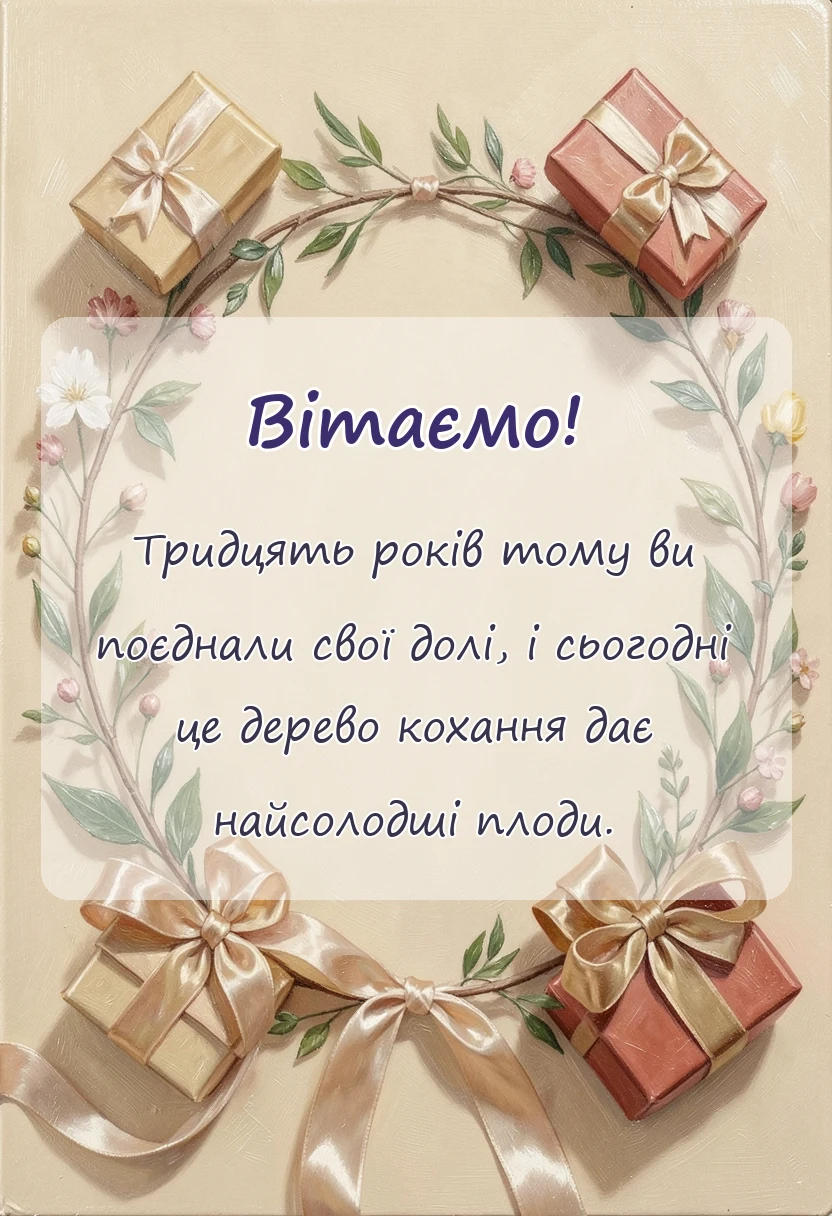 унікальна листівка - привітання з 30 років весілля