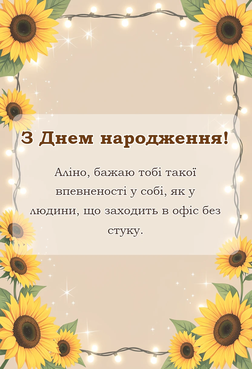 листівка з побажанням - привітання з днем народження аліні