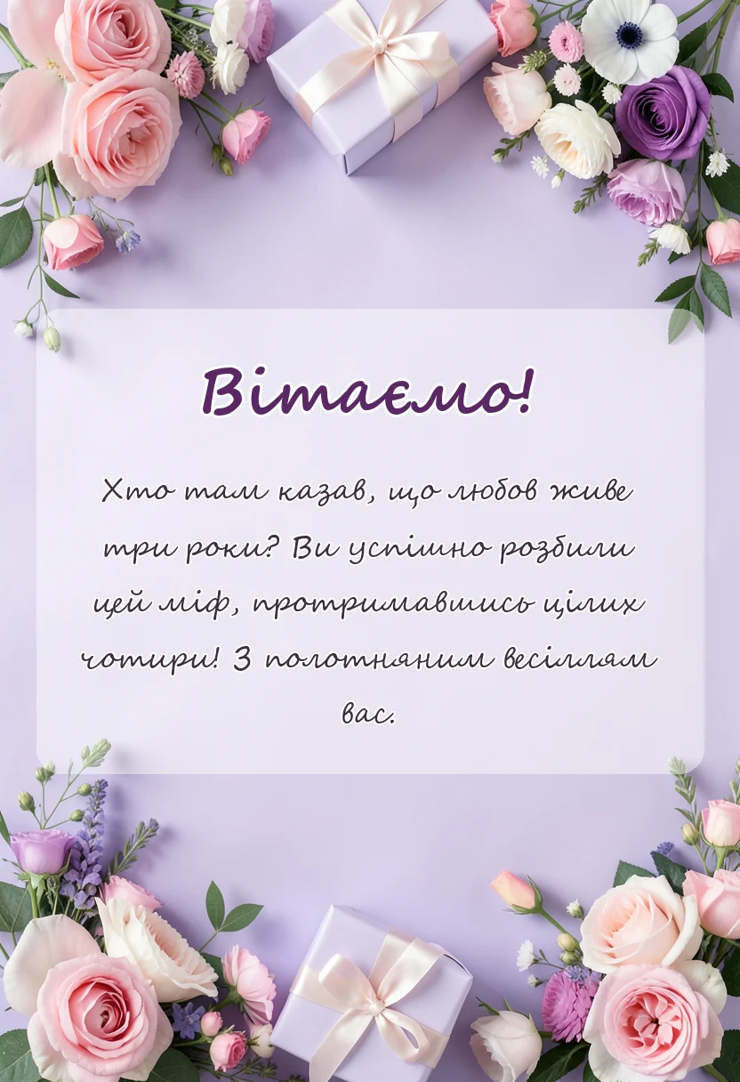 листівка з побажанням - привітання з полотняним весіллям своїми словами