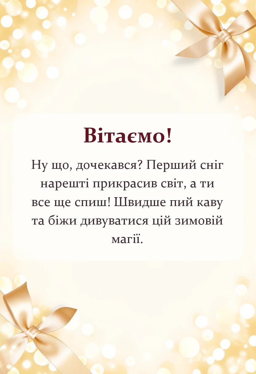листівка з побажанням - привітання з першим снігом доброго ранку