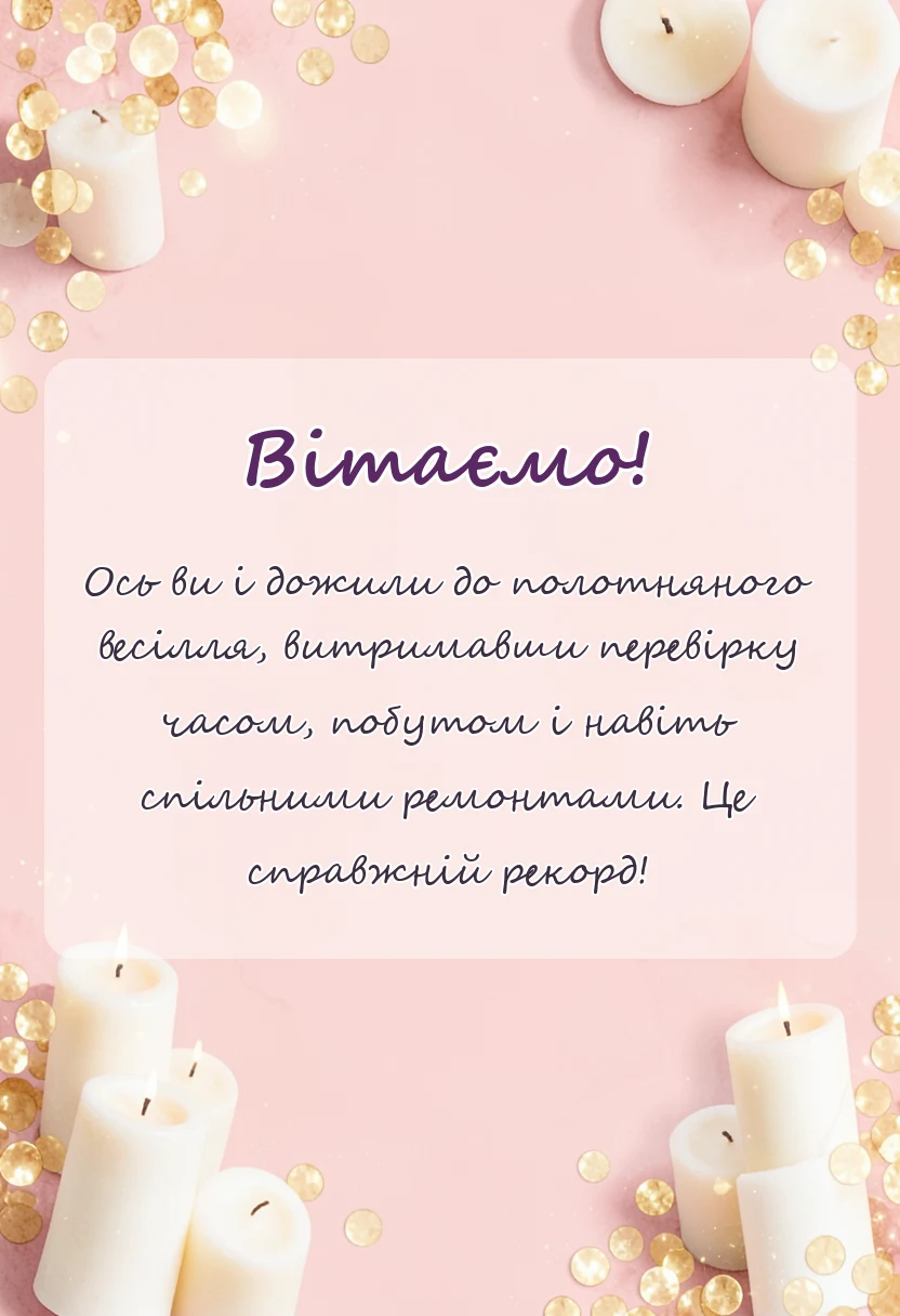 унікальна листівка - привітання з полотняним весіллям