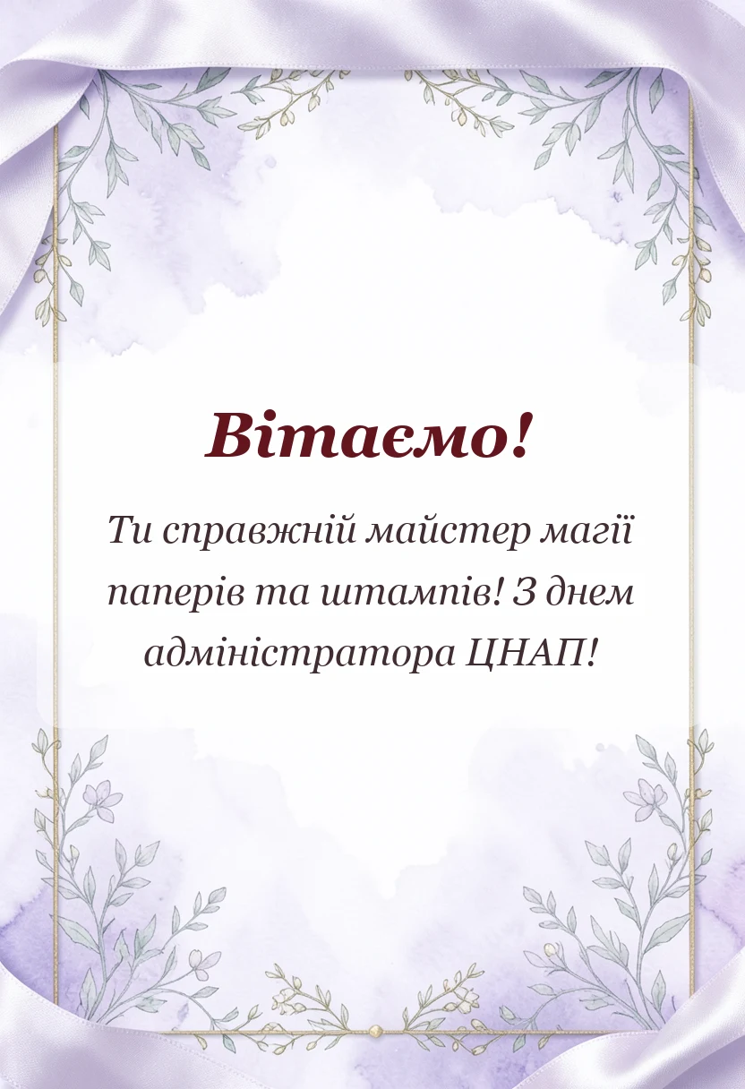 листівка з побажанням - привітання з днем адміністратора цнап