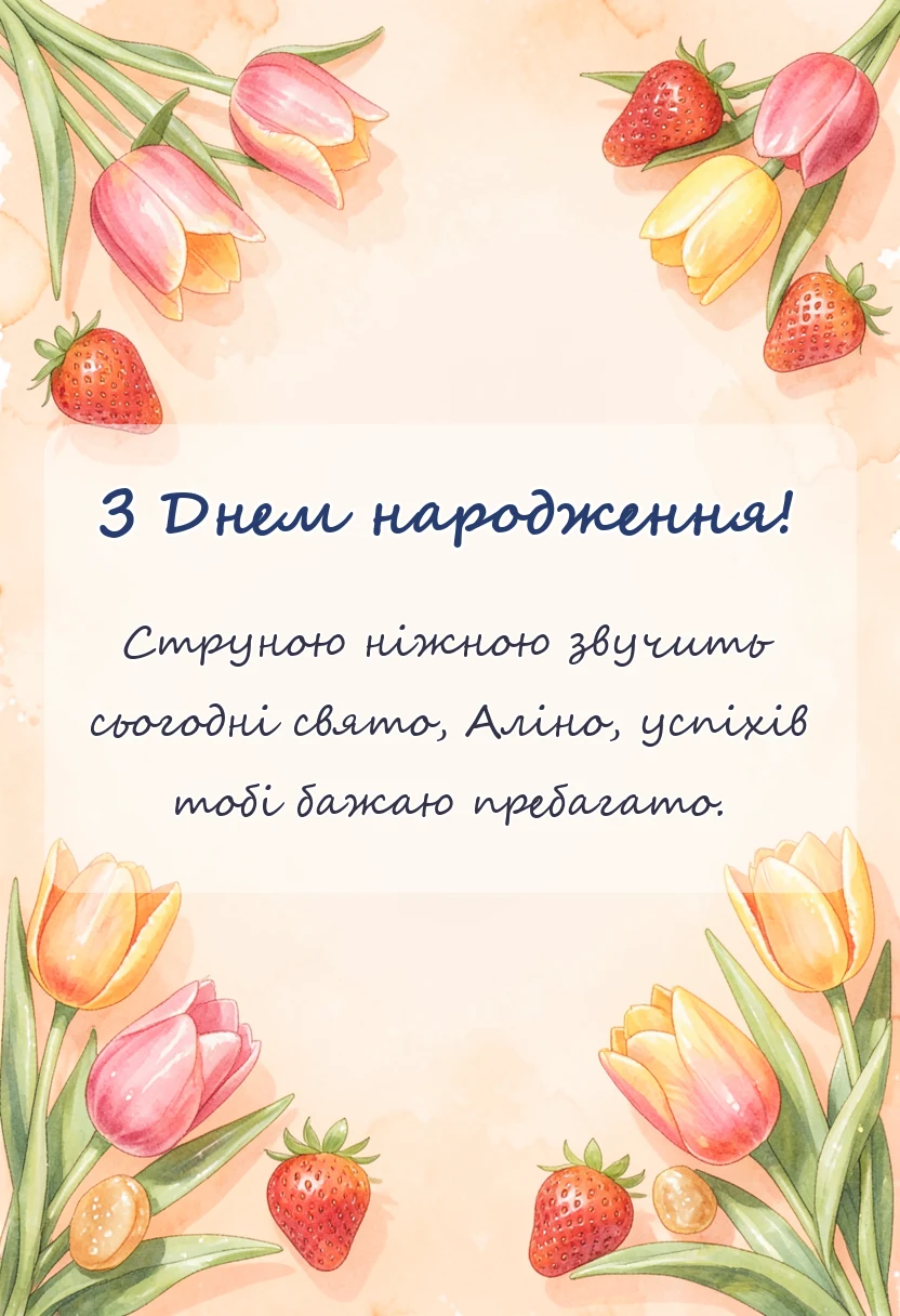 листівка з побажанням - привітання з днем народження аліні