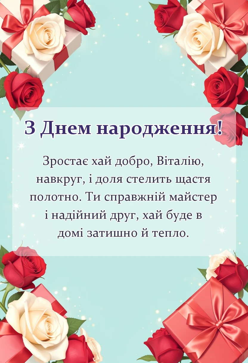 унікальна листівка - привітання з днем народження віталій