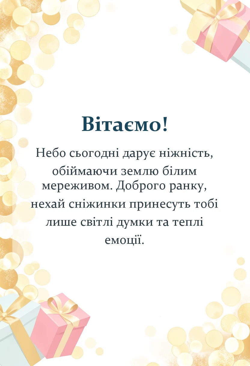 унікальна листівка - привітання з першим снігом доброго ранку
