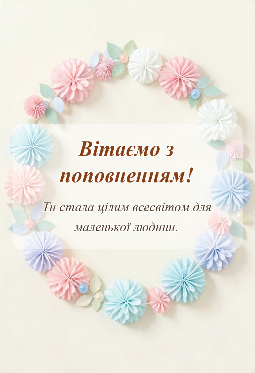 святкова картинка: привітання мамі з народженням донечки своїми словами
