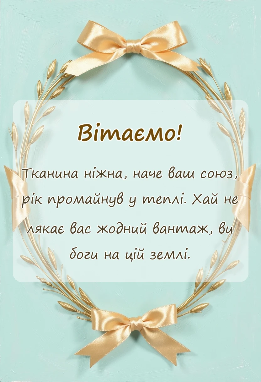 красива листівка: привітання з першою річницею весілля своїми словами