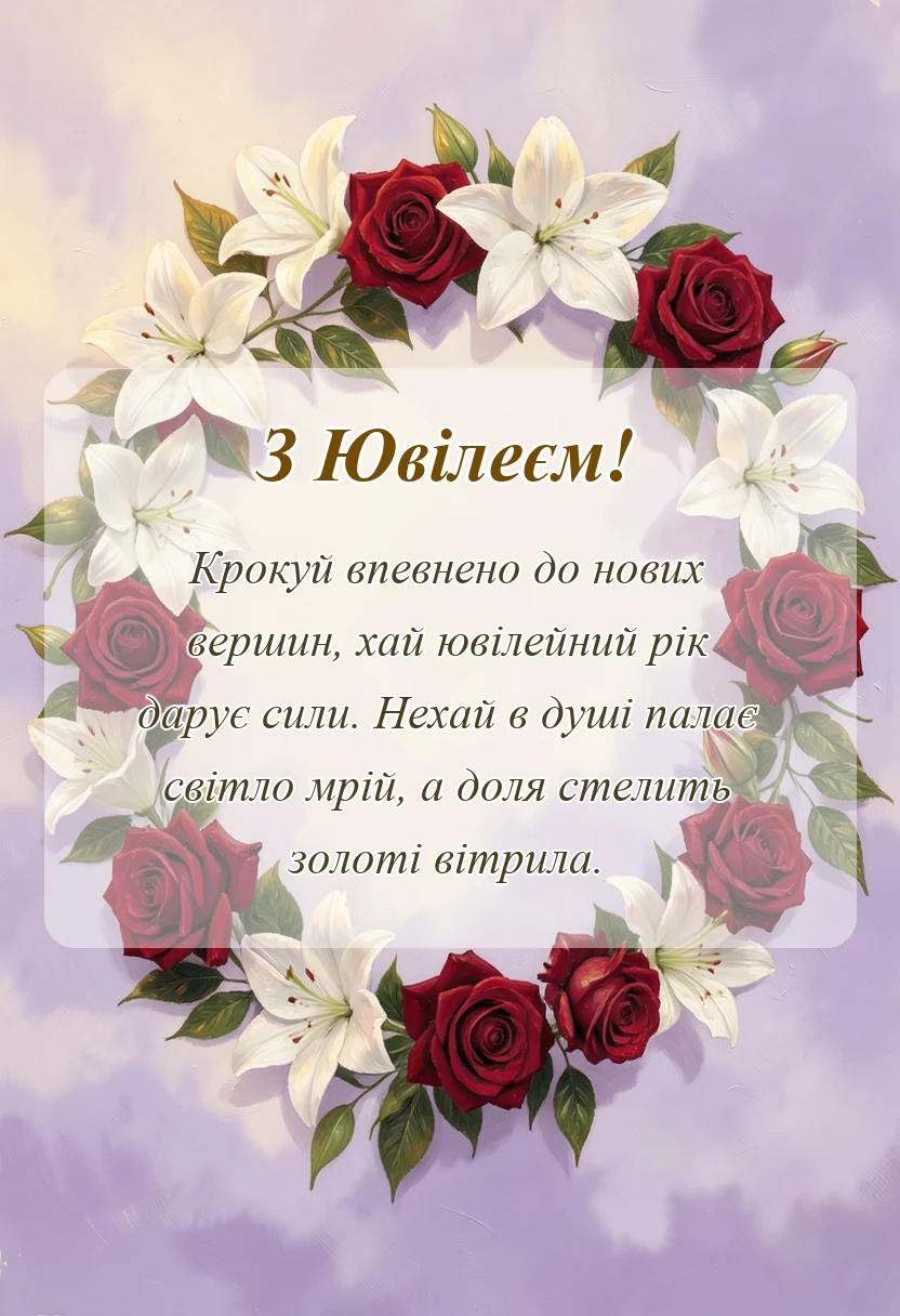 унікальна листівка - коротке привітання з ювілеєм