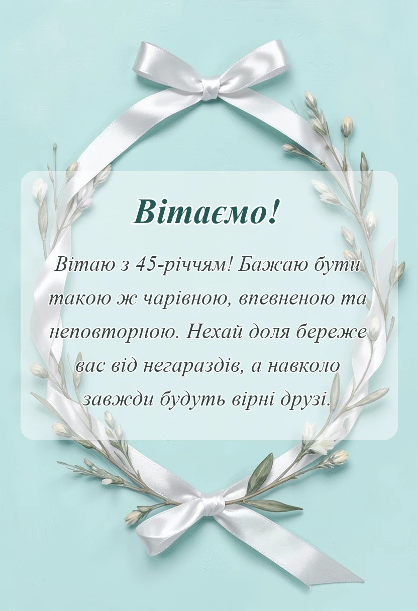 святкова картинка: привітання з 45-річчям жінці