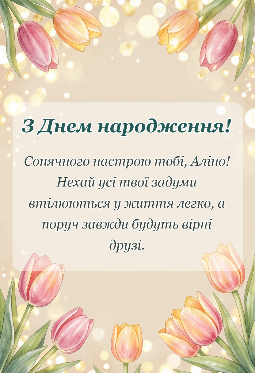 унікальна листівка - привітання з днем народження аліні