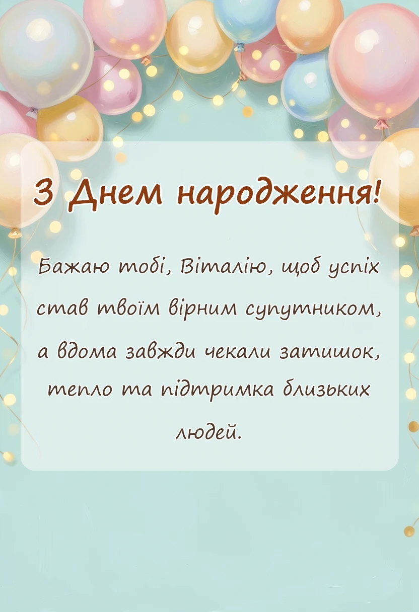 листівка з побажанням - привітання з днем народження віталій
