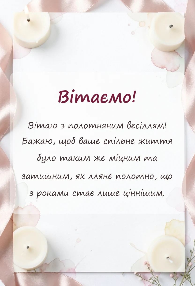 вітальна листівка - привітання з полотняним весіллям