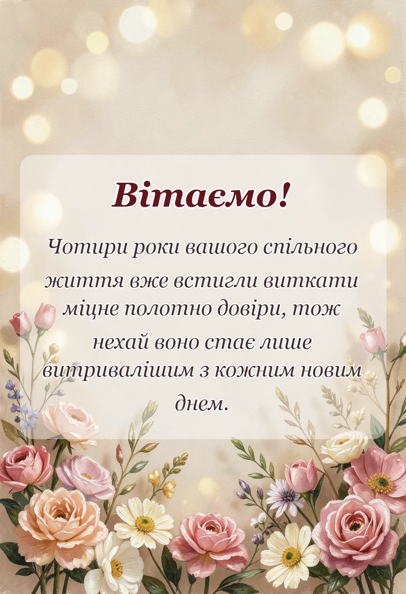 вітальна листівка - привітання з полотняним весіллям своїми словами