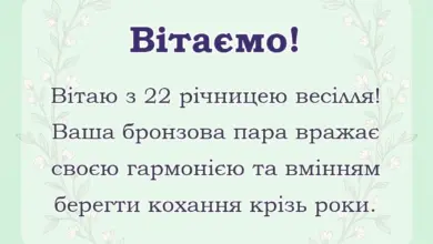 вітальна листівка - привітання з річницею весілля 22 роки
