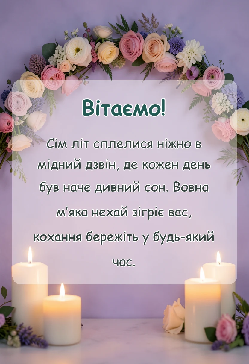 святкова картинка: привітання з річницею весілля 7 років мідне вовняне весілля