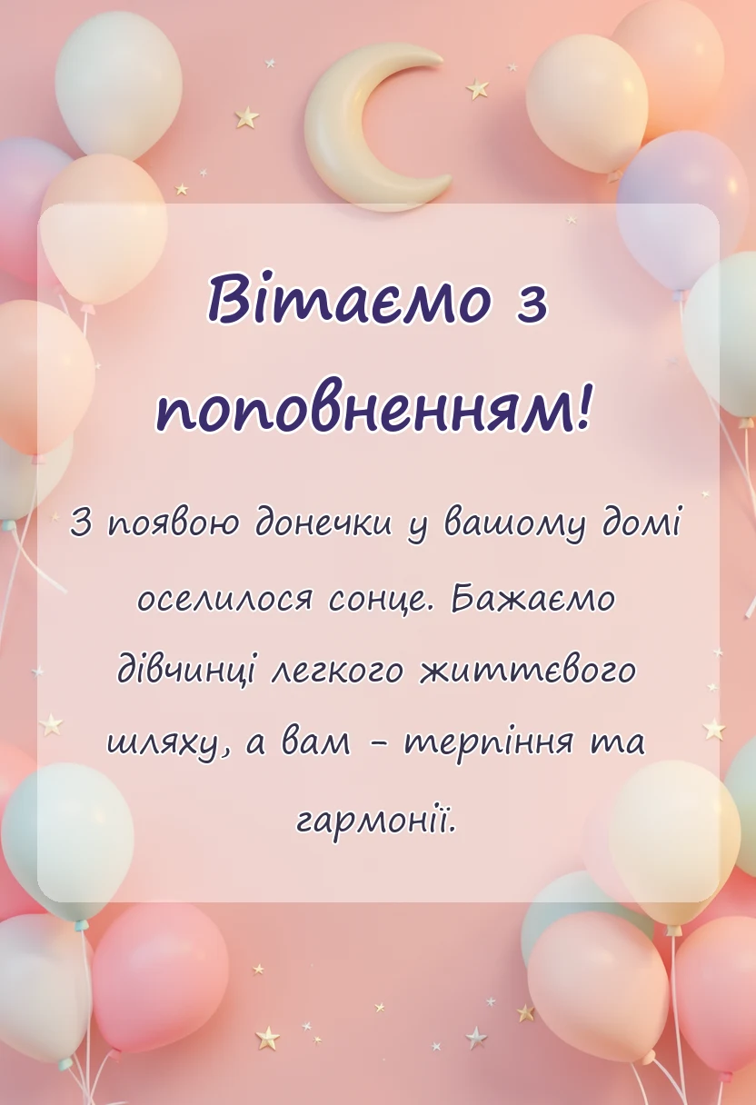 листівка з побажанням - привітання з народженням донечки батькам листівки