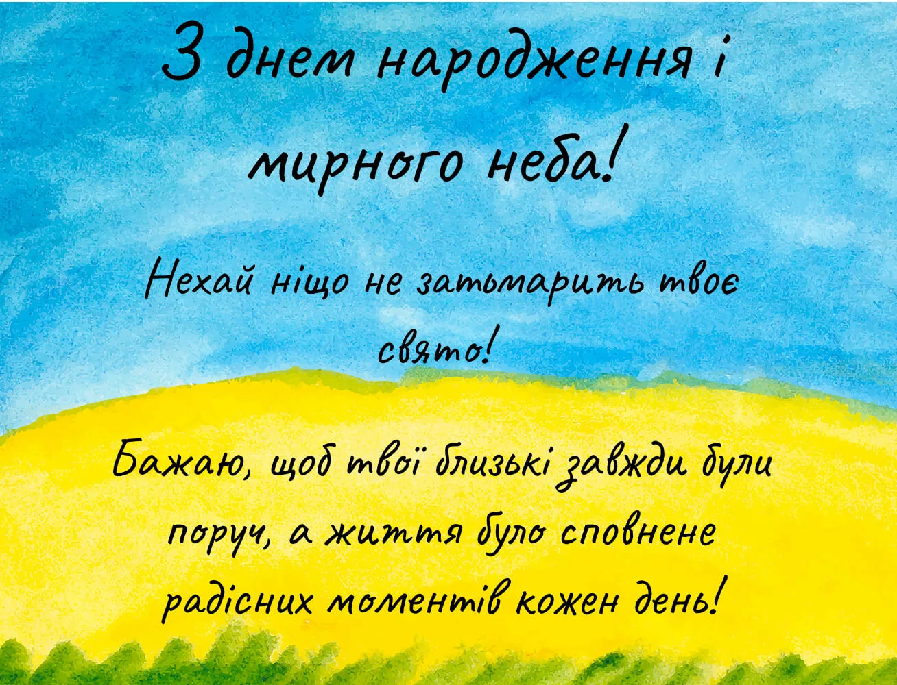 Вітання з днем народження та мирного неба на українській.