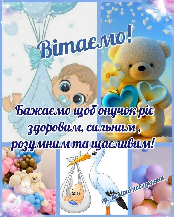 Привітання з народженням онука: ведмежою, балонами та качкою.