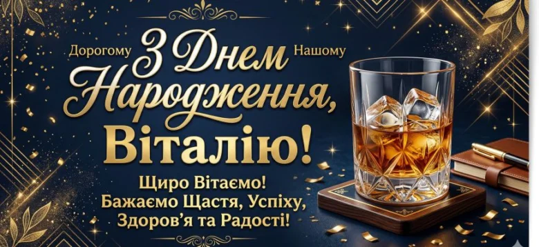 Привітання з днем народження Віталій у стилі преміум