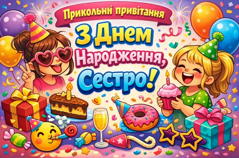 Яскраве привітання з днем народження для сестри.