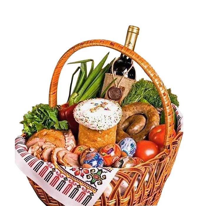 Корзина з пасхальними стравами та писанками