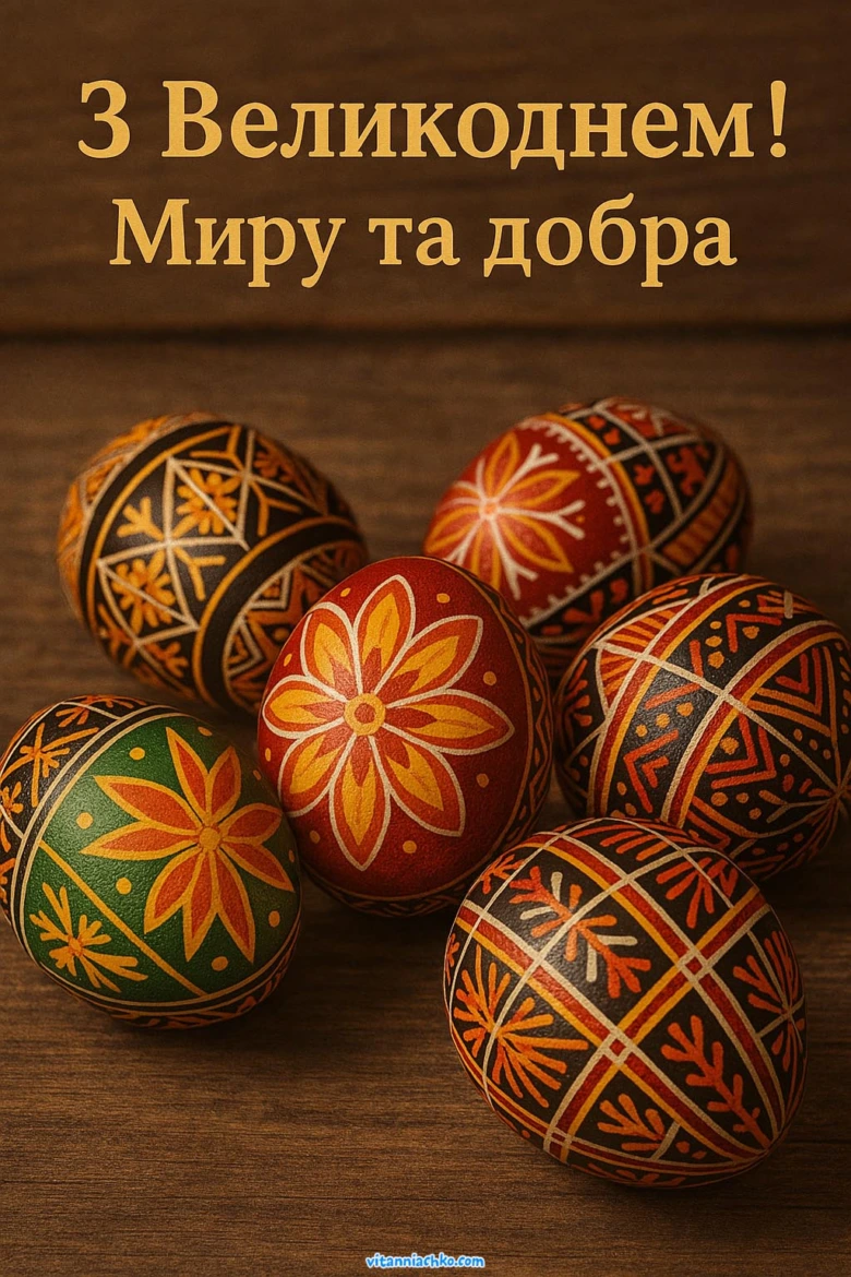 Красиві великодні яйця з вітанням миру та добра