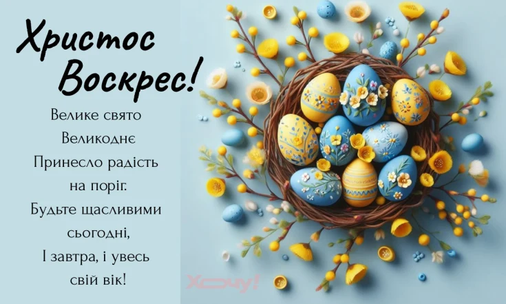 Великоднє привітання з яйцями та квітами