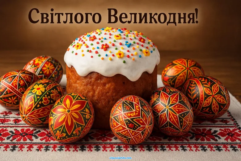 Великодній торт з яйцями на вишиванці
